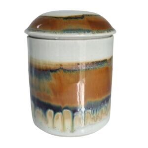 Bethel Pottery Covered Canister Small Brown Multicolored Drip Glazed Signed READ